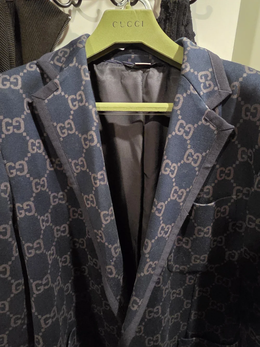 Gucci Navy and Gray Monogram Jacquard Blazer Size 58 (GUCCI)